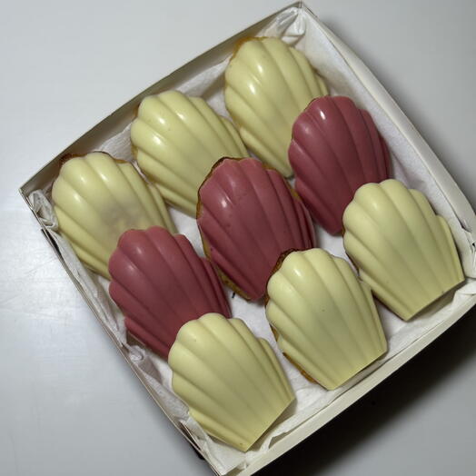 Коробка мадлен в ванильном шоколаде