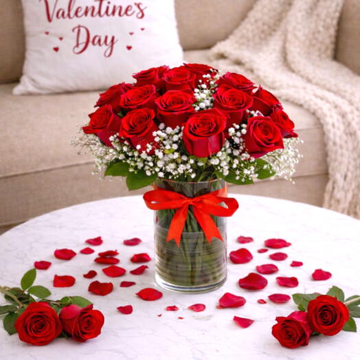 Beauty 21 Red Roses Vase