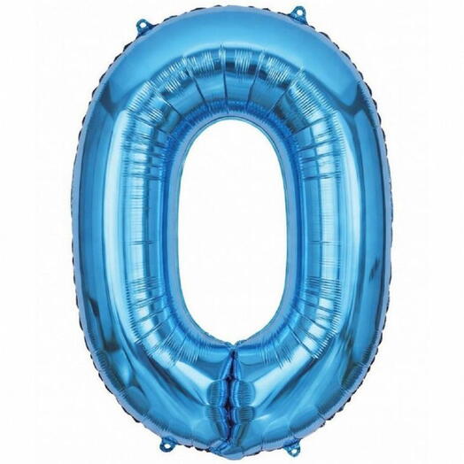 Синий фольгированный шар-цифра 0 (наполнен гелием)