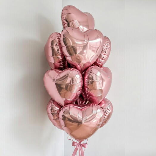 Набор из 10 гелиевых фольгированных шаров в форме сердца(розовые)