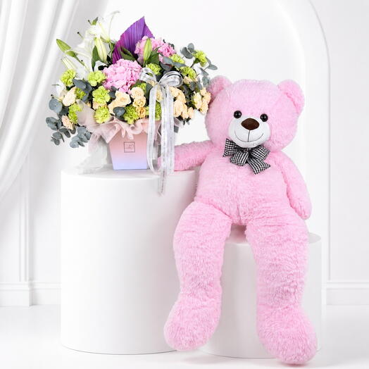 Joyful Rainbow Giant Teddy Arrangement