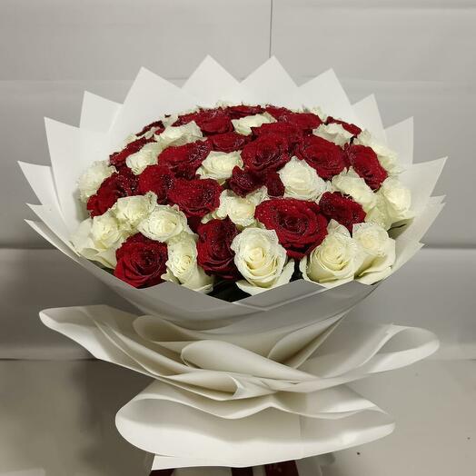 51 Red N White Roses Bouquet