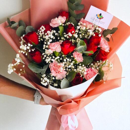 С Днем Святого Валентина Красная Роза   Розовая Гвоздика Букет