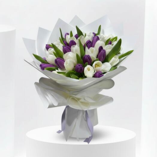 40 Purple   White Tulip Bouquet