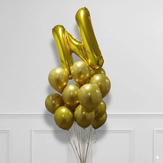 Набор из 15 золотых шаров с одной буквой N