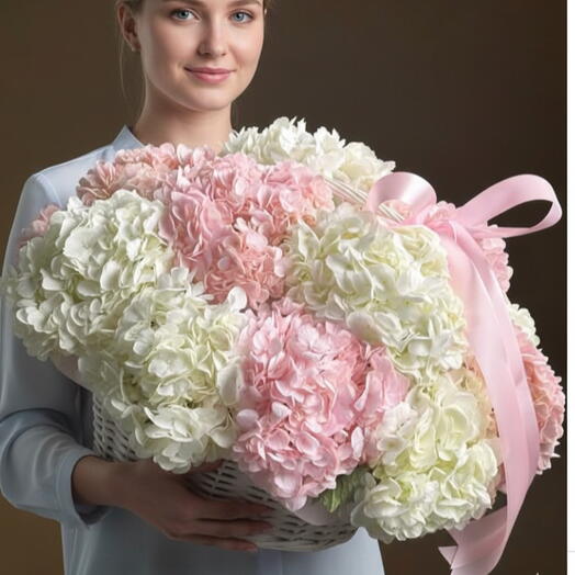 15  Pink N White  Hydrangea Basket