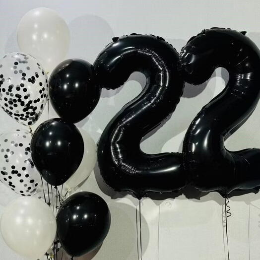 Набор чёрных и прозрачных шаров с любой цифрой на день рождения (10 шт.)