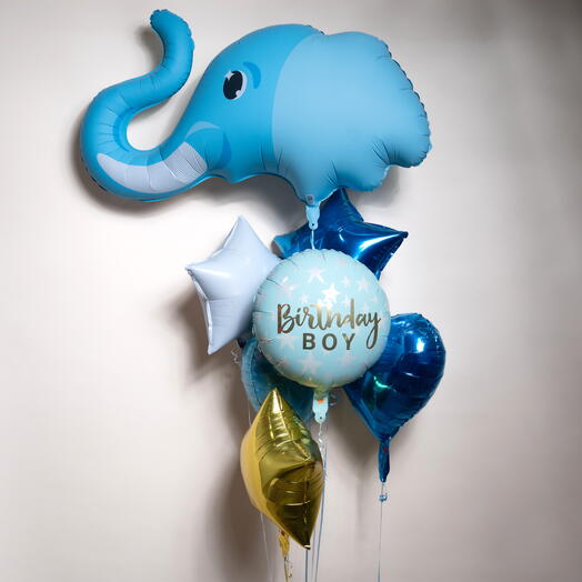 Набор фольгированных шаров Милый голубой слонёнок для мальчика на день рождения 7427
