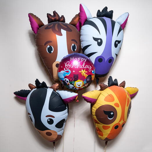 Jungle Animal Faces Happy Birthday Foil Balloon Set 7449