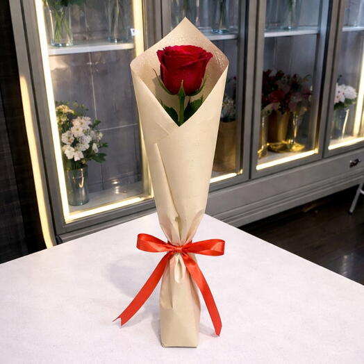 Одна красная роза премиум