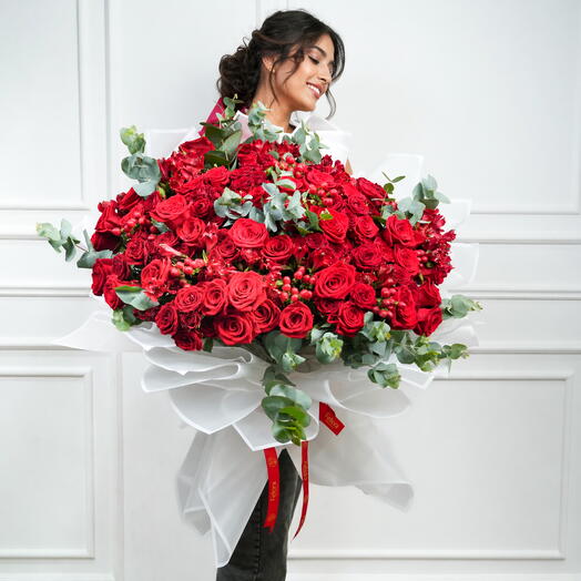 Bouquet romantique de roses rouges de luxe