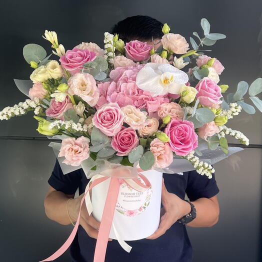 Sweetheart Blossom Box | Box Arrangement | Hydrangea | Pink and White Bouquet