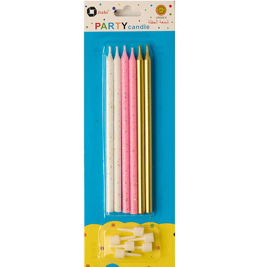 6 праздничных свечей - высокие (золотые, розовые и белые)