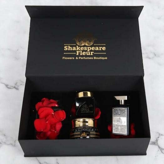 Ashek Al Oud Luxury Perfume   Flower Gift Box – Oud Fragrance Set with Fresh Roses