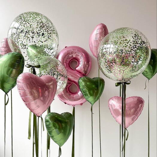 Pink green mood with number  Helium Balloon Set