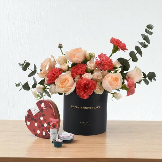 Peach   Orange Anniversary Blooms with Strawberry Gift