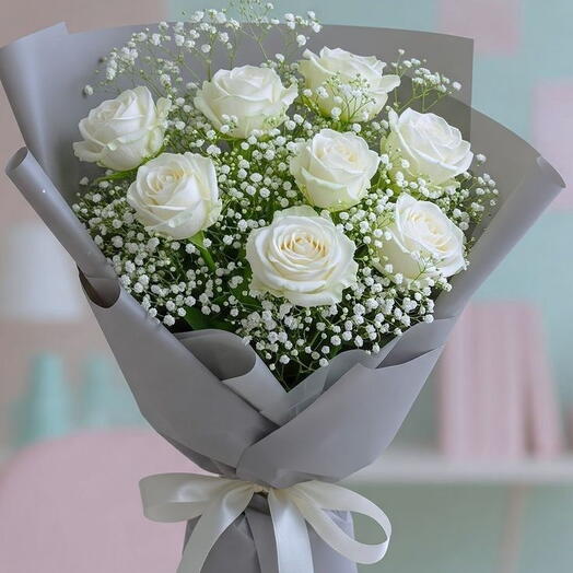Premium 8 White Roses Bouquet