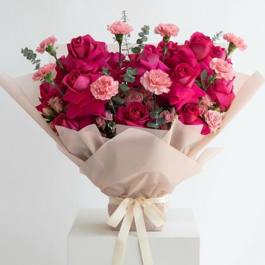 Mon Cherie- Pink Rose, Carnations , Spray Roses Bouquet
