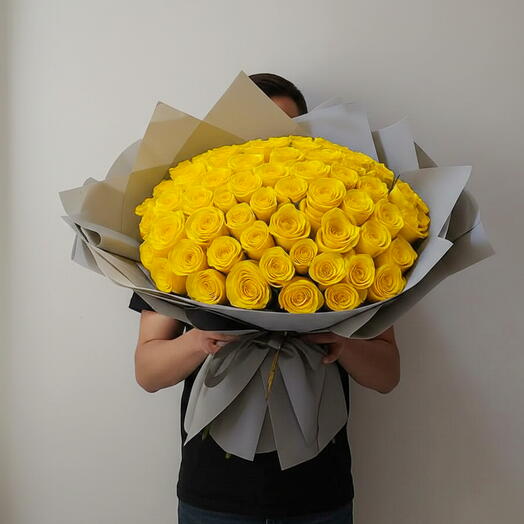 Golden Glow Bouquet — 41 Yellow Roses in Luxe Silver Wrap | Radiant Gift of Friendship, Happiness   Positivity