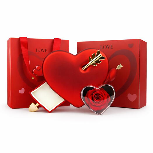 Red Preserved Rose Heart Box