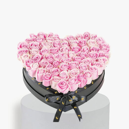 Pink Roses in Medium Heart Box