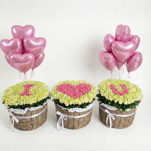 Blanc Rose Je t'aime ensemble de luxe avec 10 ballons à hélium roses