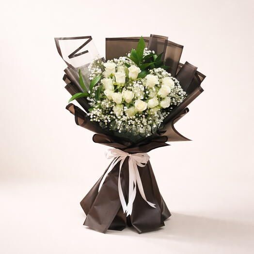 White Baby Roses Bouquet HPF216