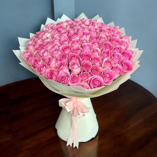 100 розовых роз Премиальная коллекция Любовь