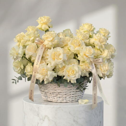 Cream Meadow Grand Basket: The Ivory Rose   Eucalyptus Luxe