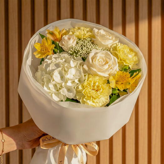 Golden Grace Petite Hand-Tied: The Hydrangea, Rose   Buttery Carnation Luxe