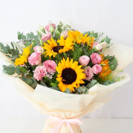 أشعة الشمس والابتسامات مع زهرة دوار الشمس