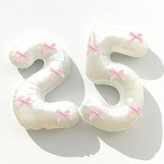 Number Balloons 25 with Pink Bows – Giant Helium Birthday Balloons