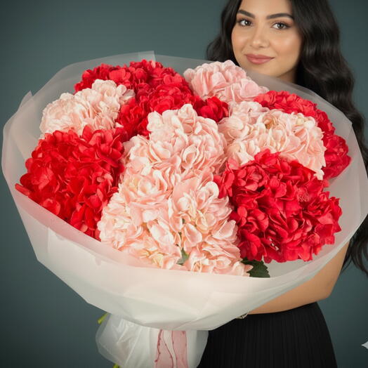 10 Red N Pink Premium Hydrangea Bouquet