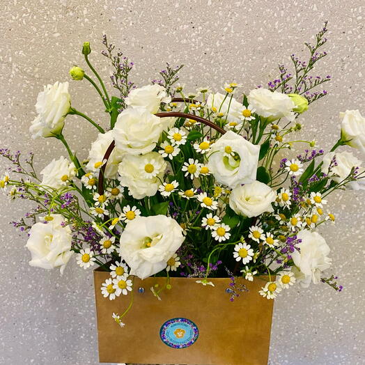 White lisianthus N daisy in bag