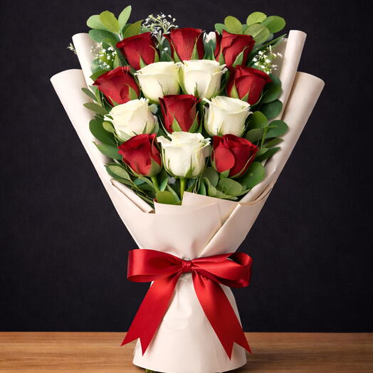 Elegant Ruby   Ivory Rose Bouquet