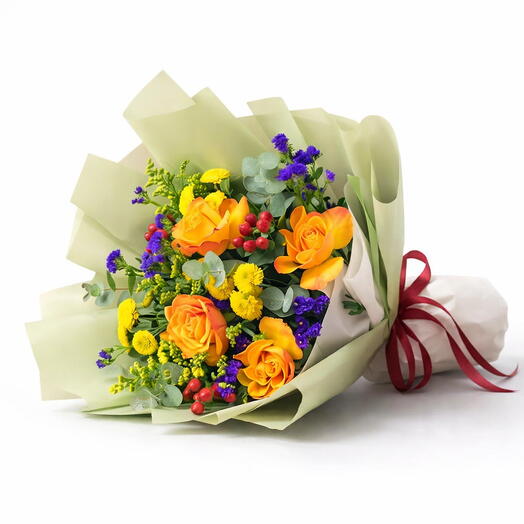 Sunburst – Ramo de rosas amarillo y naranja