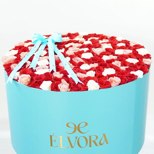 RED PINK AND WHITE ROSES HARMONY BOX