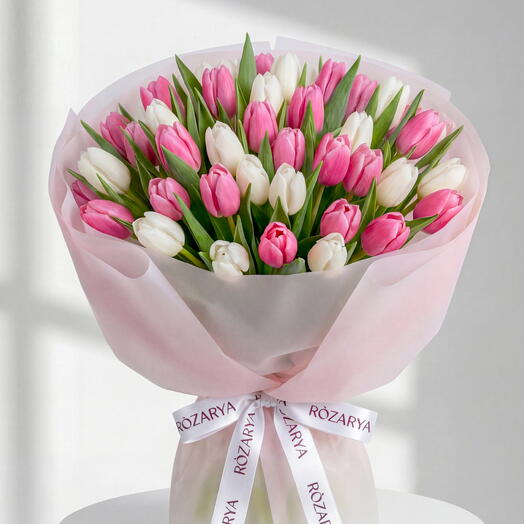 Pink and white tulips bouquet