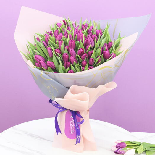Букет из 101 тюльпана Фиолетовая красота