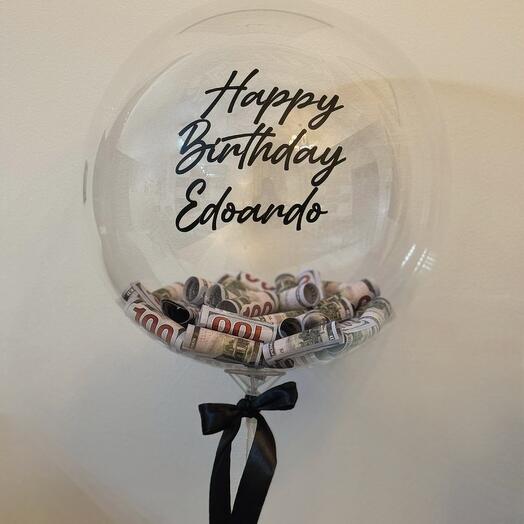 Luxury Fake Money Filled Birthday Balloon – Custom Name - Inscription Balloon - Personalised Bubble Balloon