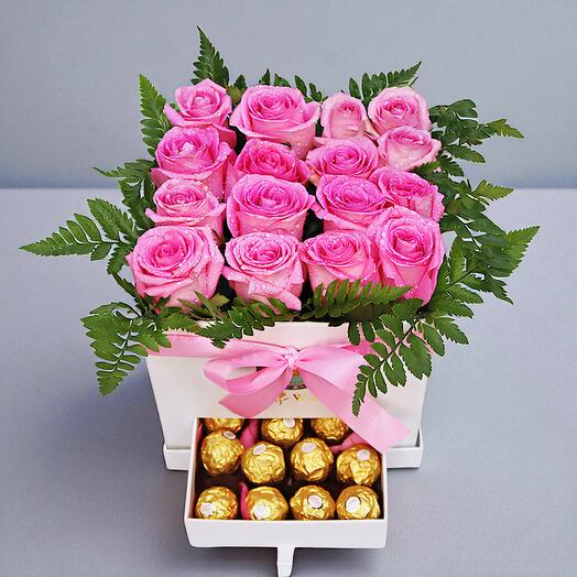 Pink roses in chcolate Box