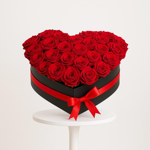 Red rose heart shaped box