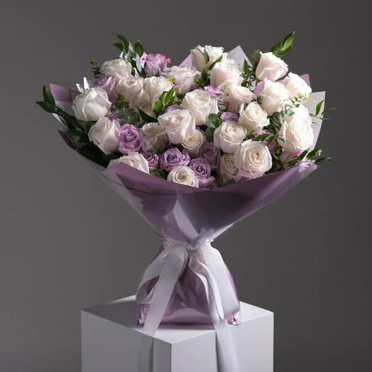Wisdom- Purple and White Rose Bouquet