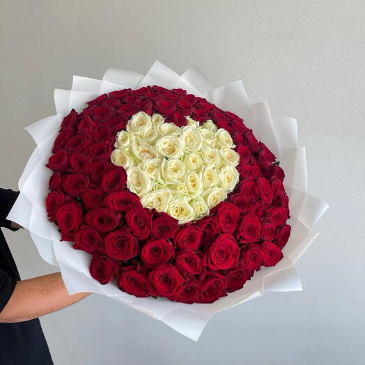 Heartfelt _ Luxurious Red And Cream White Heart Bouquet For Anniversary or Birthday