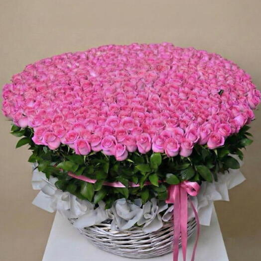 Розовая Вечность - корзина из 501 роз розового цвета