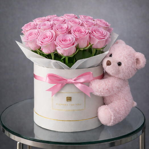 Pink Rose Teddy Box