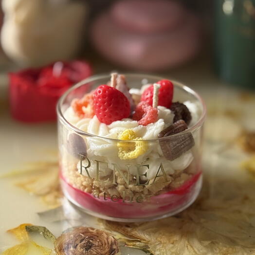 Strawberry Dessert Candle in Glass – Handmade Scented Candle