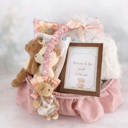 Подарочная корзина для новорожденной девочки с бесплатной открыткой
