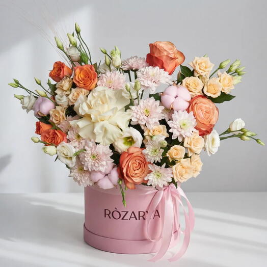 Симфония закатного хлопка: Фирменный персик   Абрикосовый сад шляпная коробка