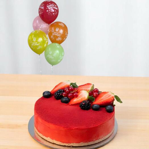 1 KG Red Velvet Cheese Cake With 5 Birthday Balloons